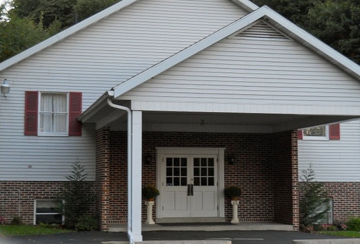 The front of a church.